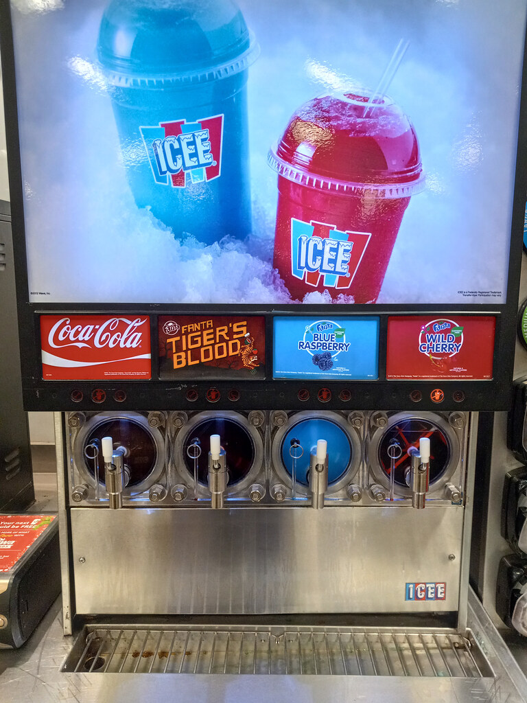 Coke, Raspberry, Cherry, and TIGER'S BLOOD Icees