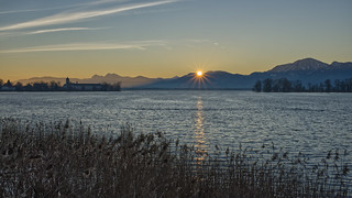 Sunrise over lake Chiem and its islets