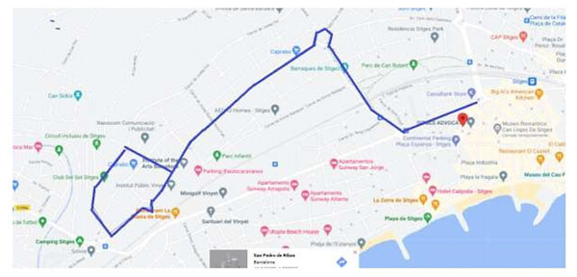 mapa bus urbà Sitges L2 per Mitja Marató Sitges 2022