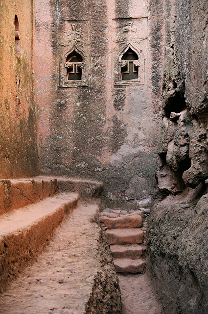 Stairs and windows of a rock-hewn church in Lalibela - Amhara Region - Ethiopia