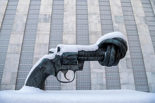 View of Non-Violence Sculpture in Snow at UN Headquarters | by United Nations Photo