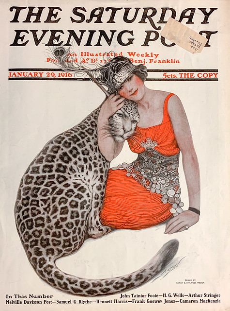 “Lady and Leopard” by Sarah Stilwell-Weber on the cover of “The Saturday Evening Post,” January 29, 1916.