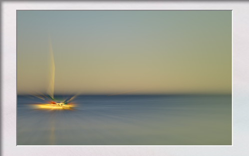 yacht 1e by blinkybot38, Lone yacht at sunrise. Same photo as previous one but with an abstract twist. I think this capture