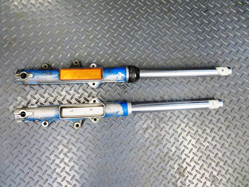Forks Removed And Labeled With Previous Owner Applied Pealing Blue Paint