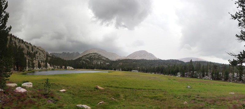 I arrived at Rock Creek Lake and enjoyed the panoramic views over the meadow, with ominous clouds above