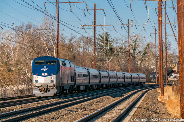 Amtrak 90 on 171, Crum Lynne, 2022-01-14