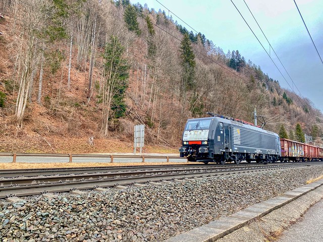Siemens – ES 64 F4 electric locomotive for heavy duty freight train hauling near Kufstein in Tyrol, Austria