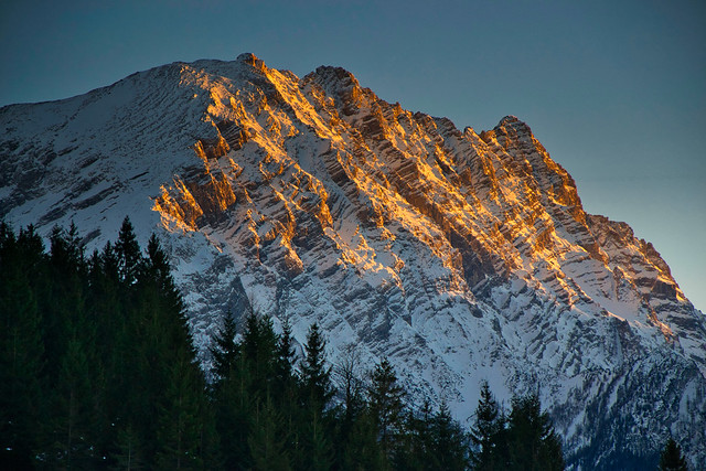 The Watzmann west face in sunset alpenglow