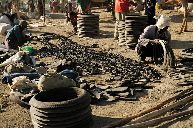 Sandals made with old tires at Bati market - Amhara Region - Ethiopia