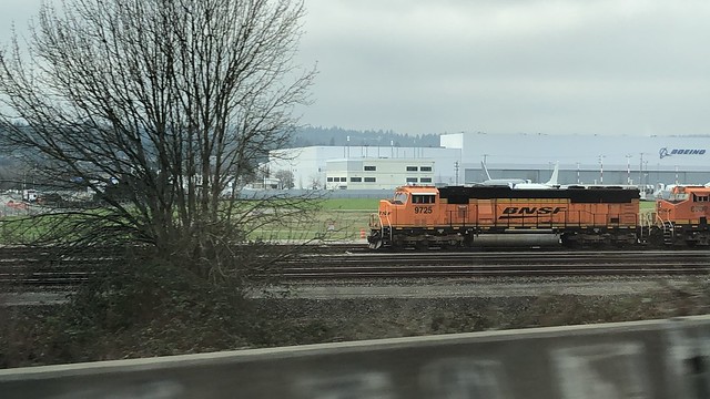 BNSF Railway EMD SD70MACe #9725 sits at South Seattle