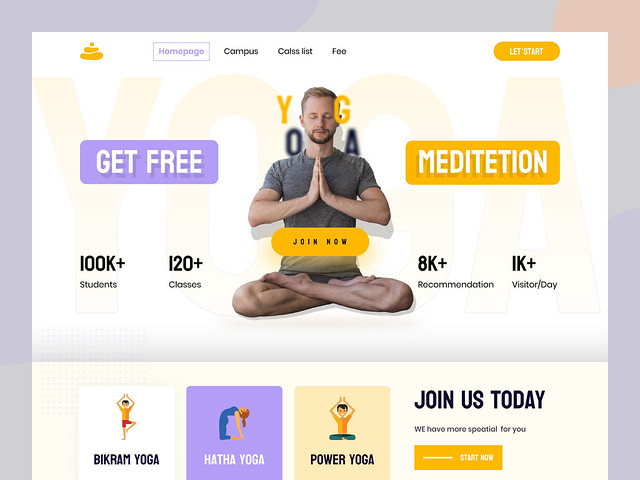 Yoga club landingpage web UI design
