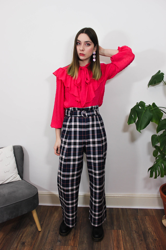 Ruffle Blouse, Check Trousers office outfit 3