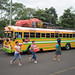 Food vendors rush from one bus to the next in eastern Nicaragua.