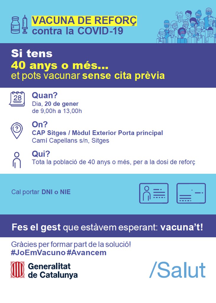 Vacunación covid en Sitges sin cita previa para población de 40 años o más