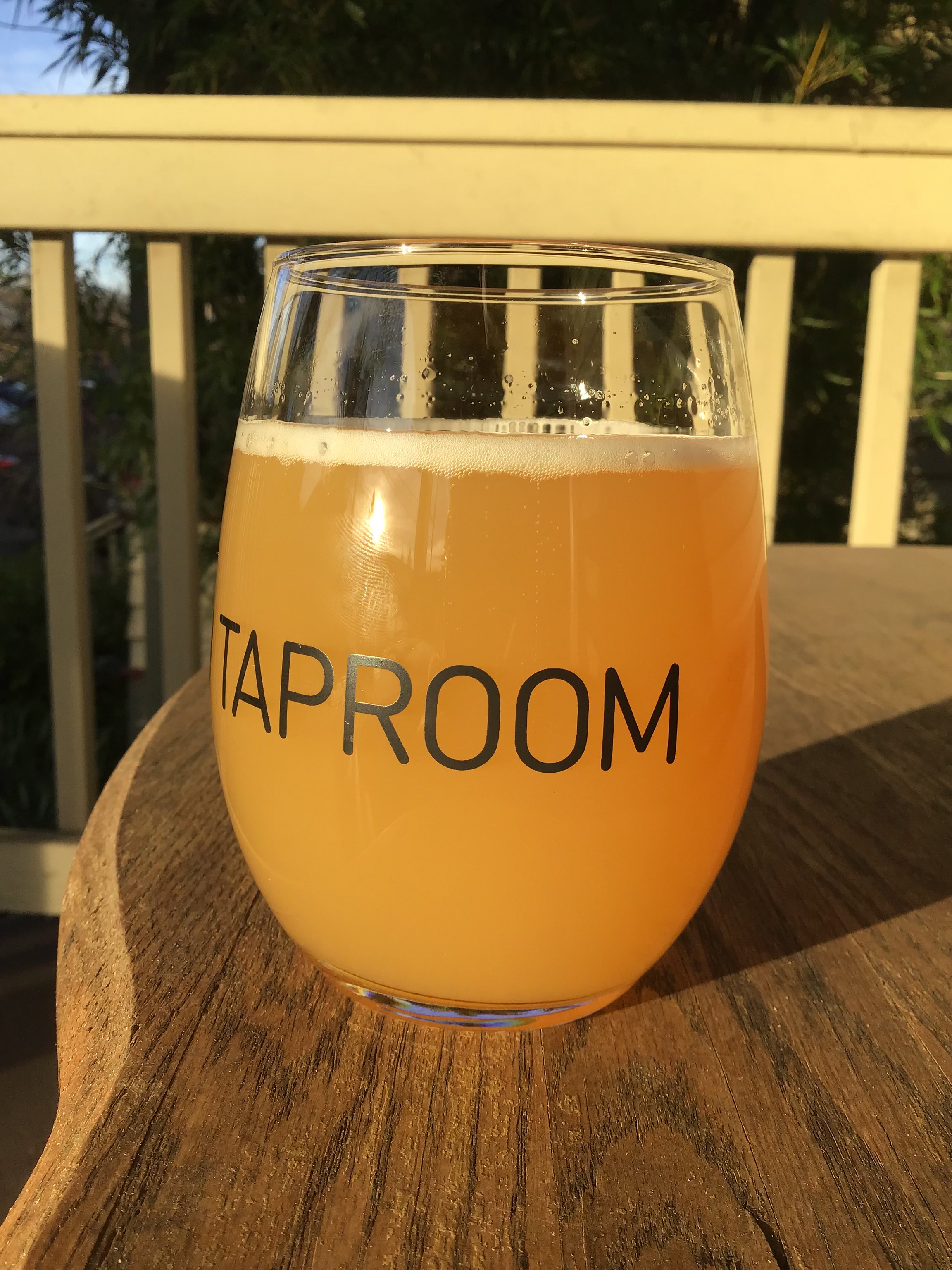 Fash Fashion's I Wish I Was Taller hazy IPA in glass  on table outside