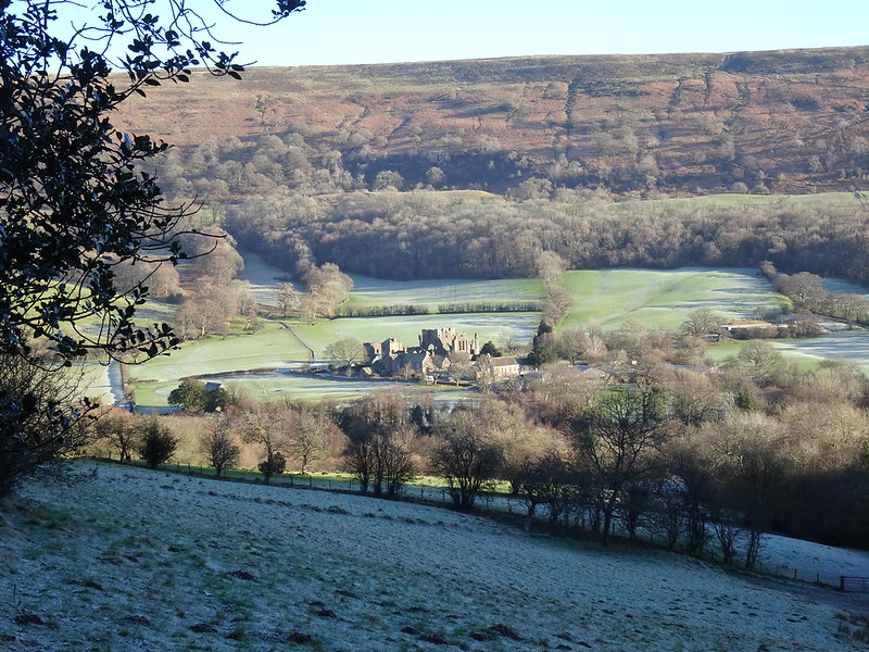 Llanthony Loop: Up Cwm Bwchel to the ridge - Looking back at Llanthony Priory
