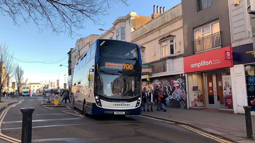STAGECOACH SOUTH WORTHING 10965 WORKING ON ROUTE 700 VIA OLD STEINE SOUTH NORTH STREET CHURCHILL SQUARE HOVE PORTS LADE SHOREHAM SOUTH LANCING WORTHING PIER GORING FERRING ASDA EAST PRESTON RUSTINGTON SHOPS & LITTLE HAMPTON ANCHOR SPRINGS SHOPS