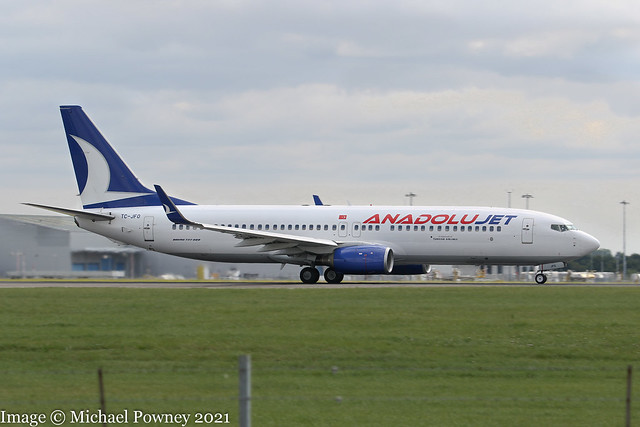 TC-JFO - 1999 build Boeing B737-8F2, rolling for departure on Runway 22 at Stansted