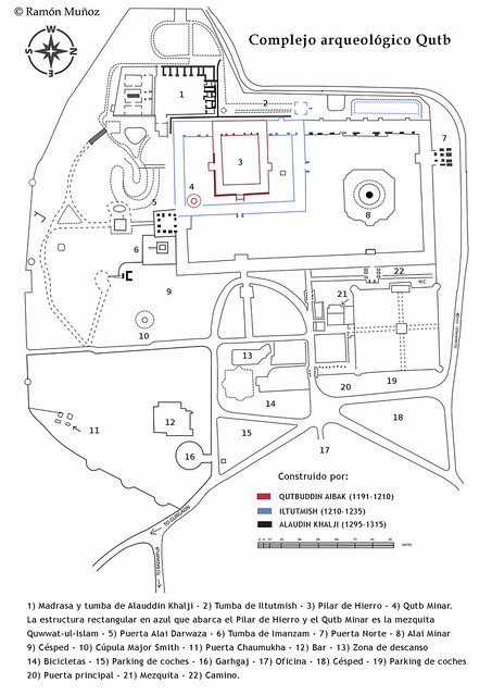 DSC5600 Plano del complejo arqueológico del Qutub Minar y la mezquita Qwwat-ul-Islam, Delhi