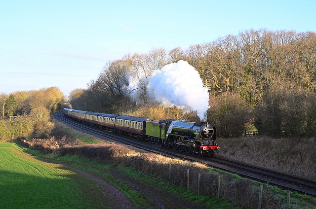 Locomotive No.60163 Tornado hauls the 09.30 passenger service from Loughborough to Leicester North past Kinchley Lane. Great Central Railway East Coast Event. 16 01 2022
