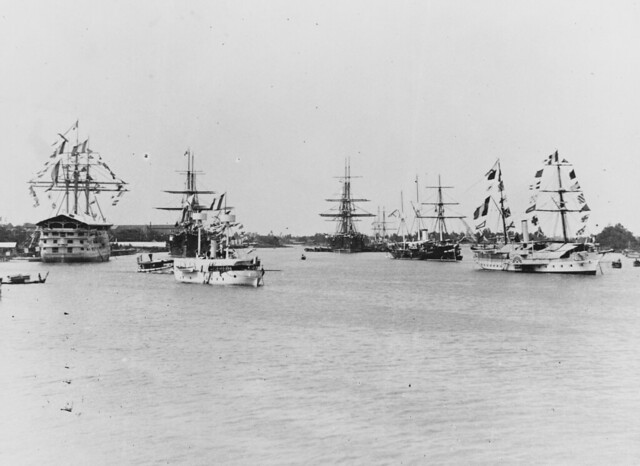 Warships at Saigon, French Indochina, in the late 1880's.