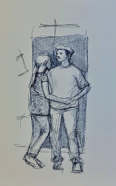 Dancing to Maple Leaf Rag. Ballpoint pen drawing by jmsw on card