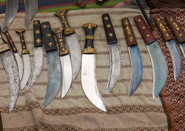 Traditional knives for sale in a market, Jazan province, Addayer, Saudi Arabia