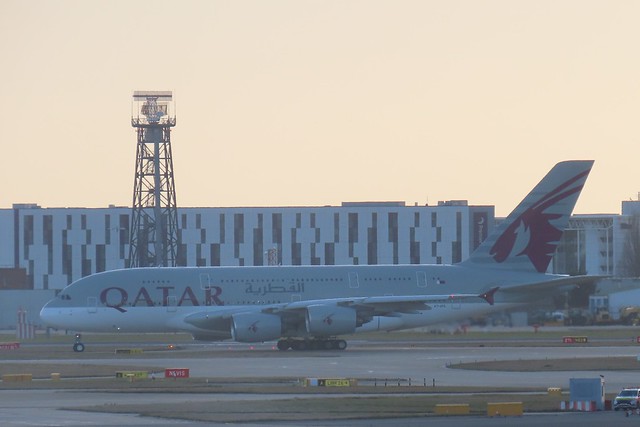 Qatar 4, A380-861 (A7-APG) LHR To Doha, Departing Heathrow 9/1/22
