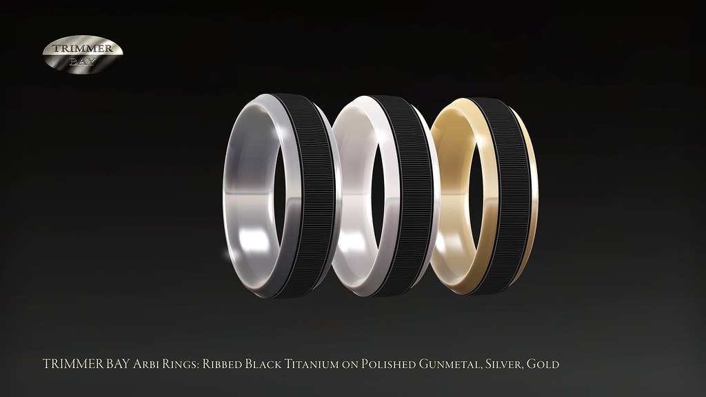 TRIMMER BAY Arbi Style Rings of Ribbed Black Titanium