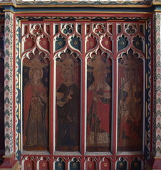 The Litcham screen (north) V: St Agnes, VI: St Petronilla, VII: St Helen, VIII: St Ursula