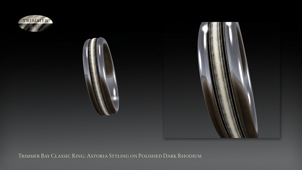 TRIMMER BAY Classic Ring of Polished Dark Rhodium with fine Astoria Styling