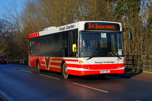 Rail Replacement: Young's Coaches (ex Brighton & Hove YN58BCV) Scania Omnilink K17YCC Church Road Stansted Mountfitchet 22/01/22