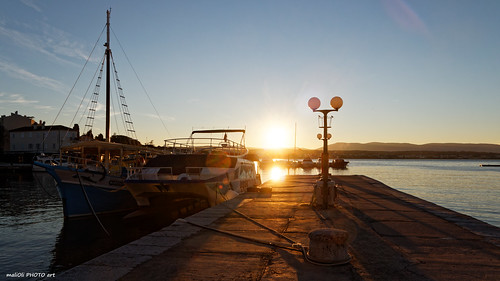 sun sunset dusk port harbor stone boat dock ship adriatic croatia hrvatska europe canon tamron
