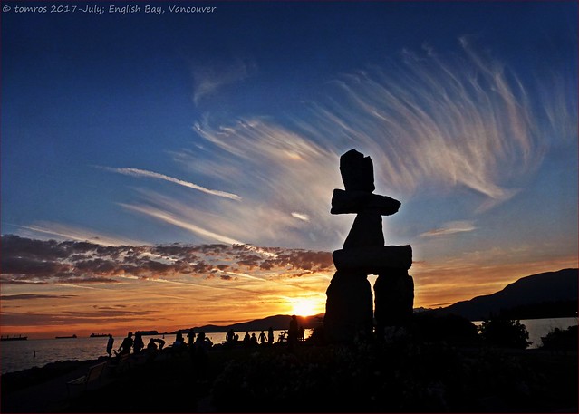 Vancouver sunset scene. Raise your hand, if you know what the sculpture is called.