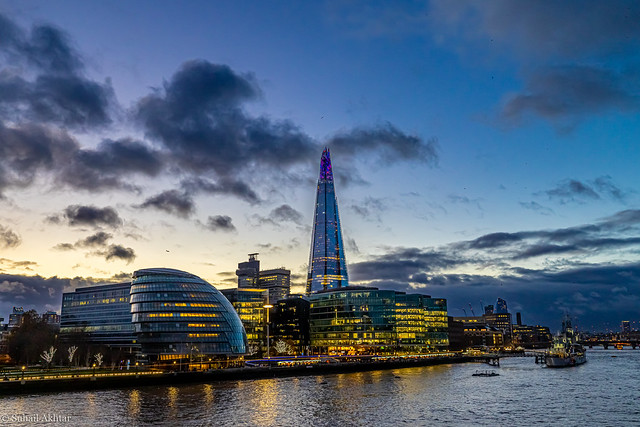 The Shard and City Hall in London at Sunset