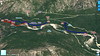 Photo 3D du secteur du hameau de Lora avec les tracés des accès et l'avancement estimé du sentier Lora-Funtanedda en RG de la Sainte-Lucie au 22/01/2022 (tronçon au départ du captage de la Ste-Lucie)