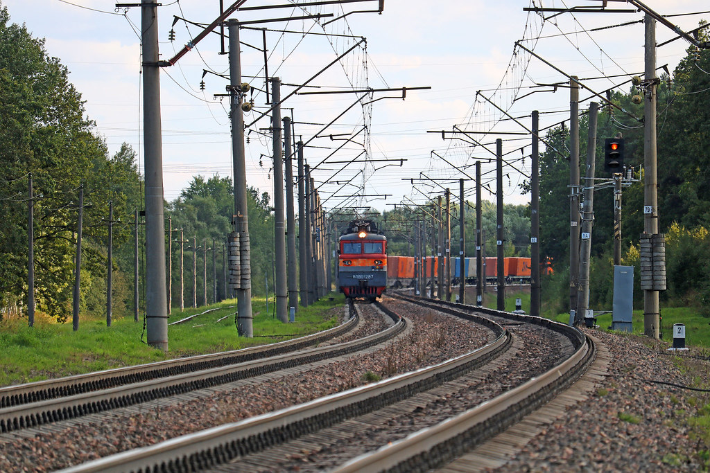 Электровоз ВЛ80С-287 с грузовым составом на перегоне путевой пост Городнянский/Хлусово.