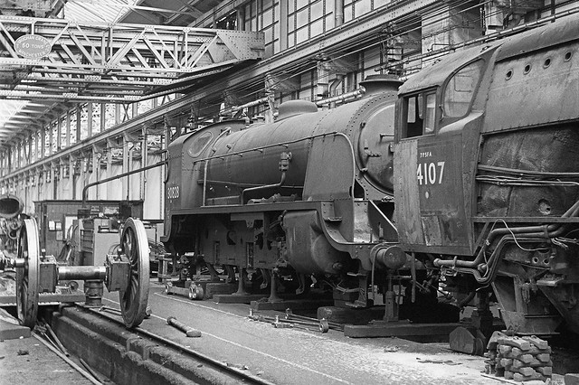 30828 & 34107 in Eastleigh Works 26-05-1963