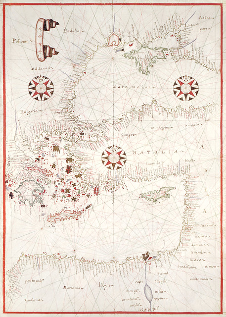 Portolan atlas of the Mediterranean Sea, western Europe, and the northwest coast of Africa: Eastern Mediterranean (ca. 1590) by Joan Oliva. Original from Library of Congress. Digitally enhanced by rawpixel.