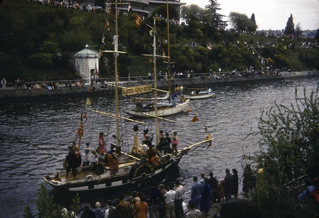Boat parade in Montlake Cut, 1955