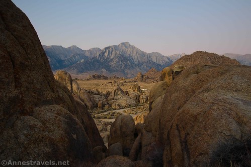 Dawn but not yet sunrise over the Sierras from the Alabama Hills National Scenic Area, California