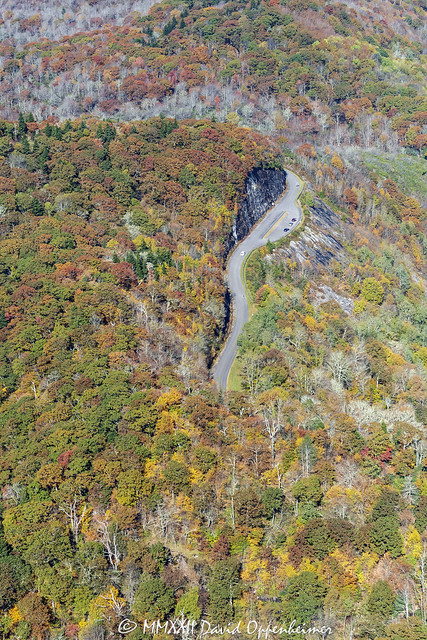 Blue Ridge Parkway Aerial View with Autumn Colors at East Fork Overlook