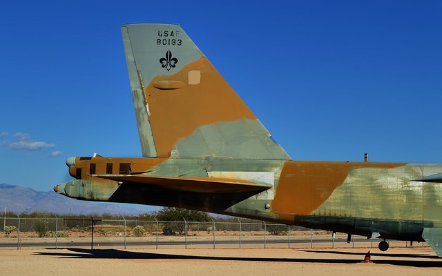 Patched-up tail section, USAF Boeing B-52G Stratofortress strategic bomber, 58-0183, 1958