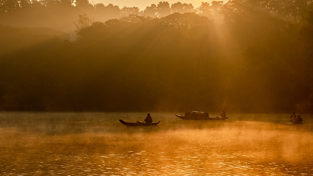 Fishing in Foggy Morning at Karnaphuli River (Kaptai)