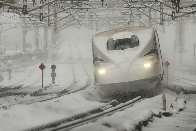 Shinkansen in the snow