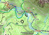 Carte IGN du secteur du hameau de Lora avec les tracés des accès et l'avancement estimé du sentier Lora-Funtanedda en RG de la Sainte-Lucie au 29/01/2022 (tronçon partant du captage de la Ste-Lucie)