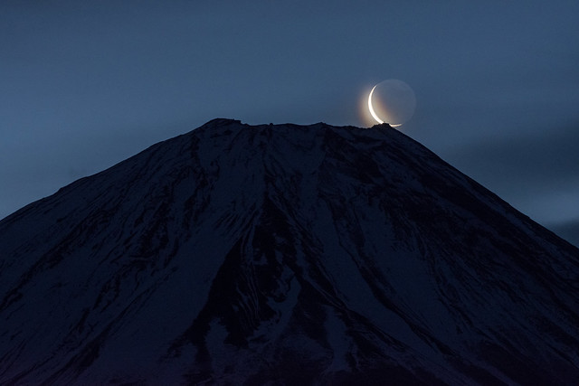 The Moonrise touching the top of Mt.Fuji
