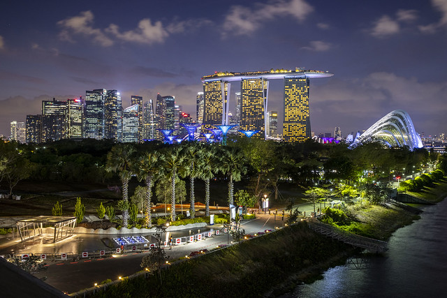Gardens by The Bay and Marina Bay at Blue Hour