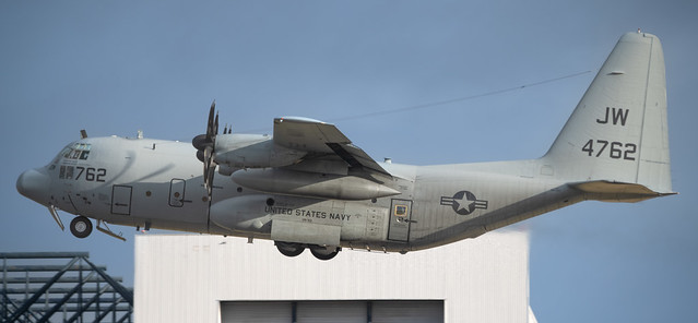 US Navy VR-62 C-130T 164762 departing Cardiff Airport.