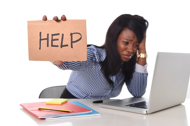 Black African American Ethnicity Frustrated Woman Working In Stress At Office